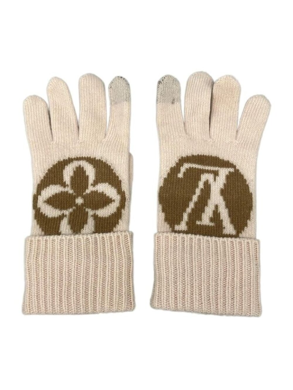 Louis Vuitton Gloves Globe Maille LV Medallion Camel Rose Wool - Picture 2 of 5